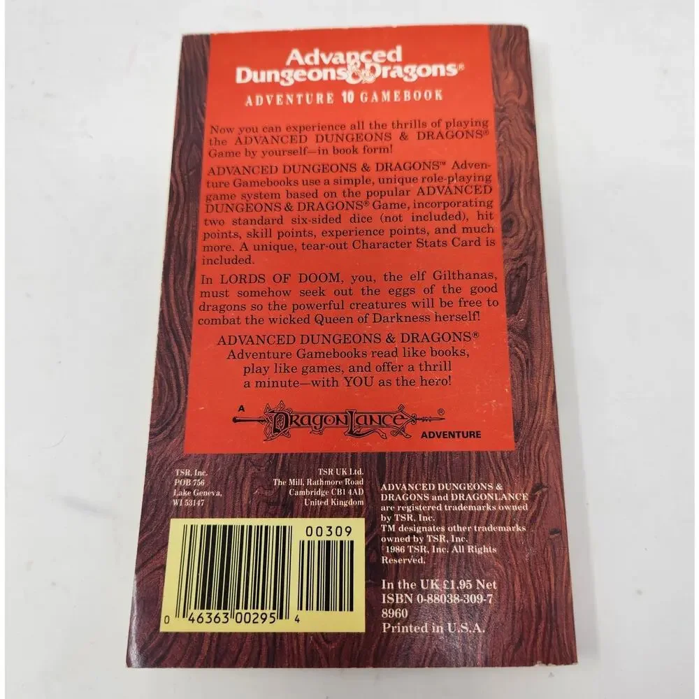 Lords of Doom AD&D TSR Dragonlance Adventure Gamebook #10 - 1st ed W Stat Card
